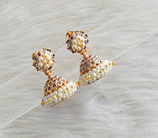 Gold tone South Indian style purple pearl jhumkka dj-43033