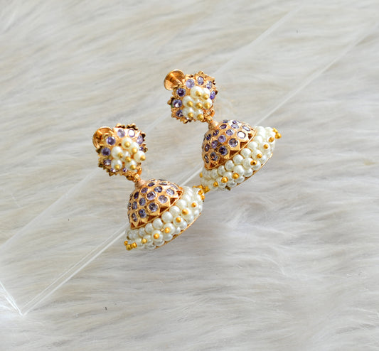 Gold tone South Indian style purple pearl jhumkka dj-43033
