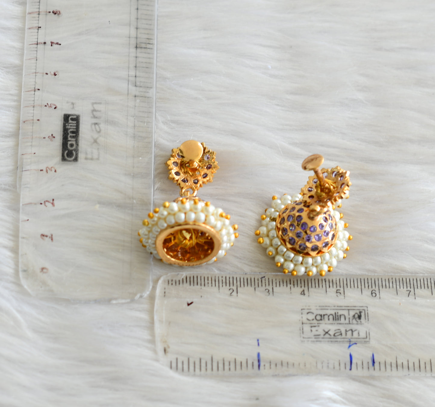 Gold tone South Indian style purple pearl jhumkka dj-43033