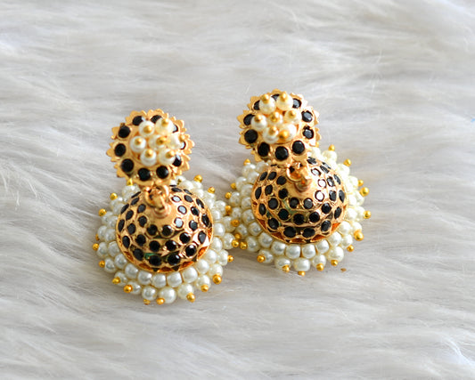 Gold tone South Indian style black pearl jhumkka dj-43034