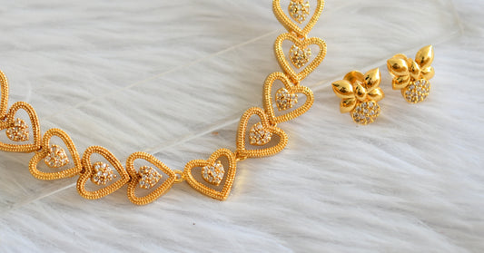 Gold tone cz white stone heart necklace set dj-44513