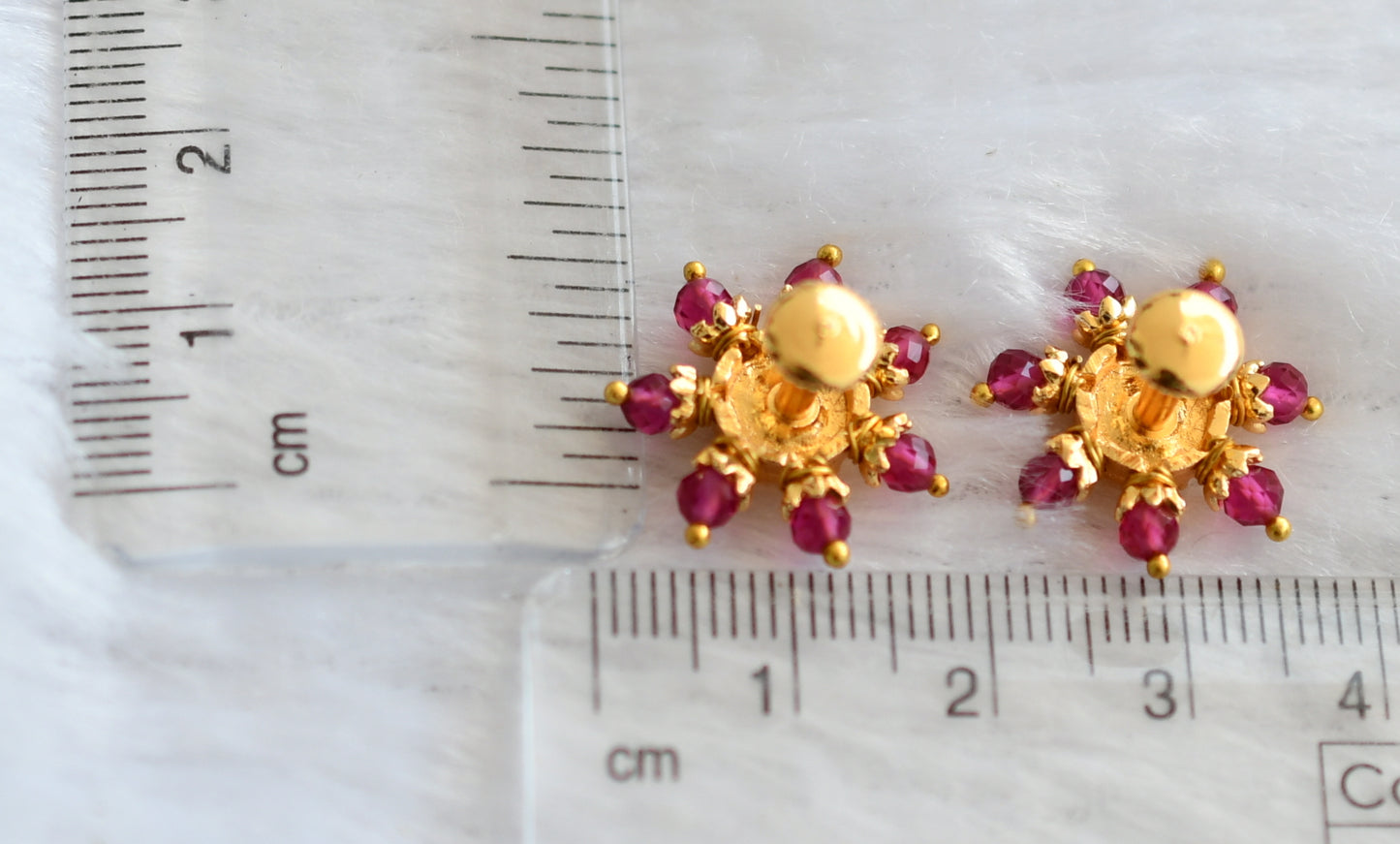 Gold tone pink bead lakshmi round stud/earrings dj-46345