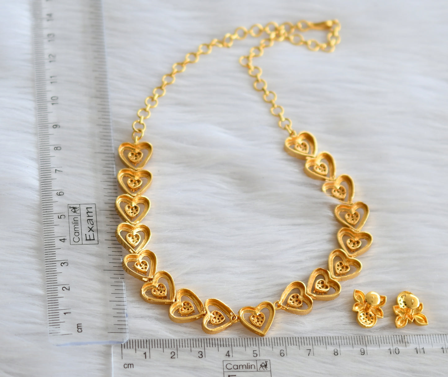 Gold tone cz white stone heart necklace set dj-44513