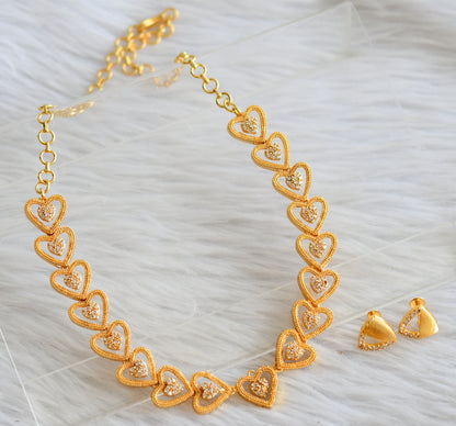Gold tone cz white stone heart necklace set dj-44512