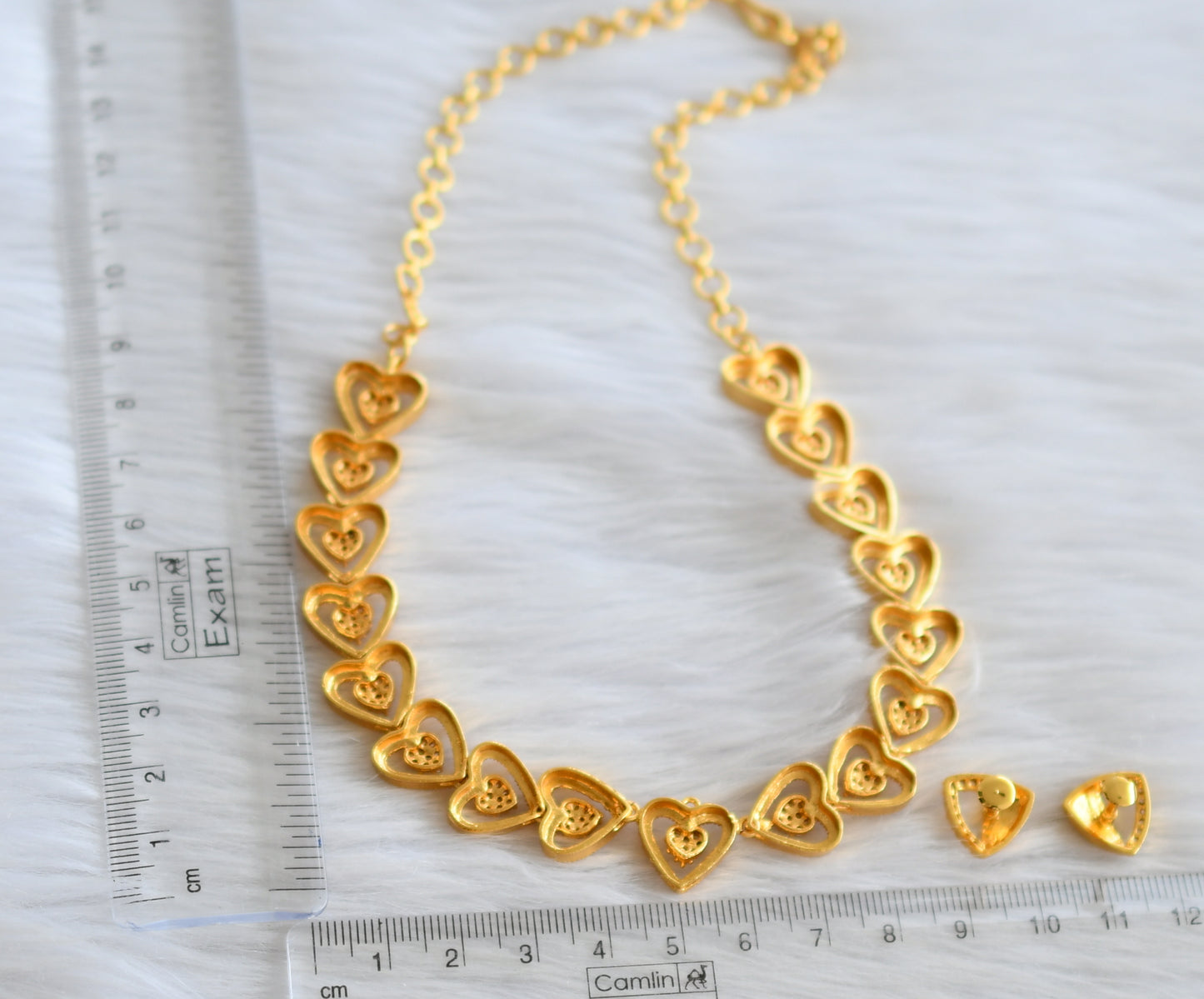 Gold tone cz white stone heart necklace set dj-44512