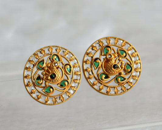 Matte finish green-white swan round big stud/earrings dj-47925