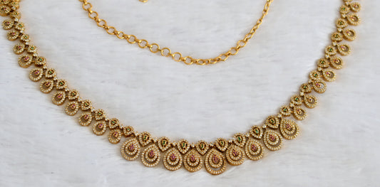 Matte finish cz-ruby-green hip/waist chain dj-49844