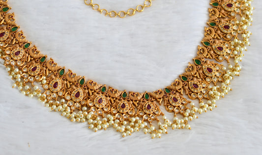 Matte finish cz-ruby-green peacock gutta pusalu hip/waist chain dj-49845