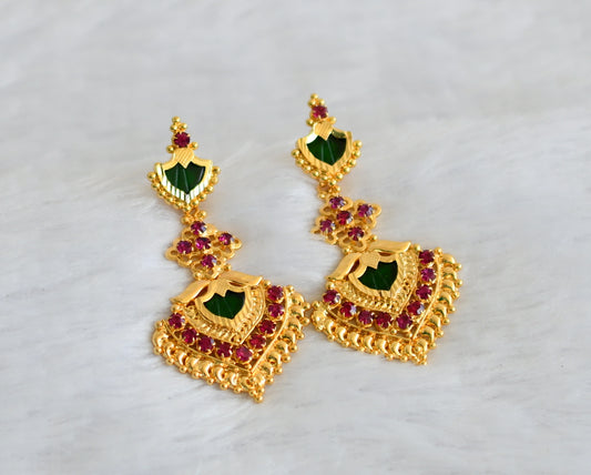 Gold tone pink-green palakka kerala style long earrings dj-49848