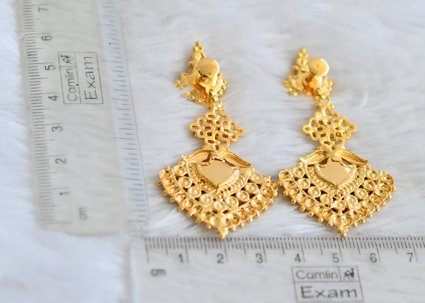 Gold tone pink-green palakka kerala style long earrings dj-49848