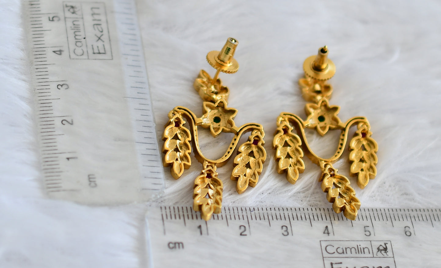 Matte finish cz ruby-green leaf earrings dj-49853