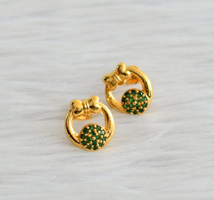 Gold tone green stone round earrings/stud dj-44532