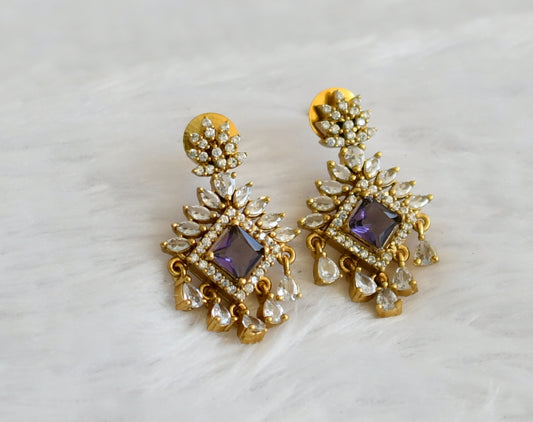 Matte finish cz purple block stone earrings dj-49856