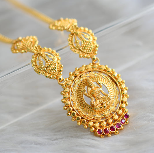 Gold tone Kerala style pink Lakshmi kodi necklace dj-43045