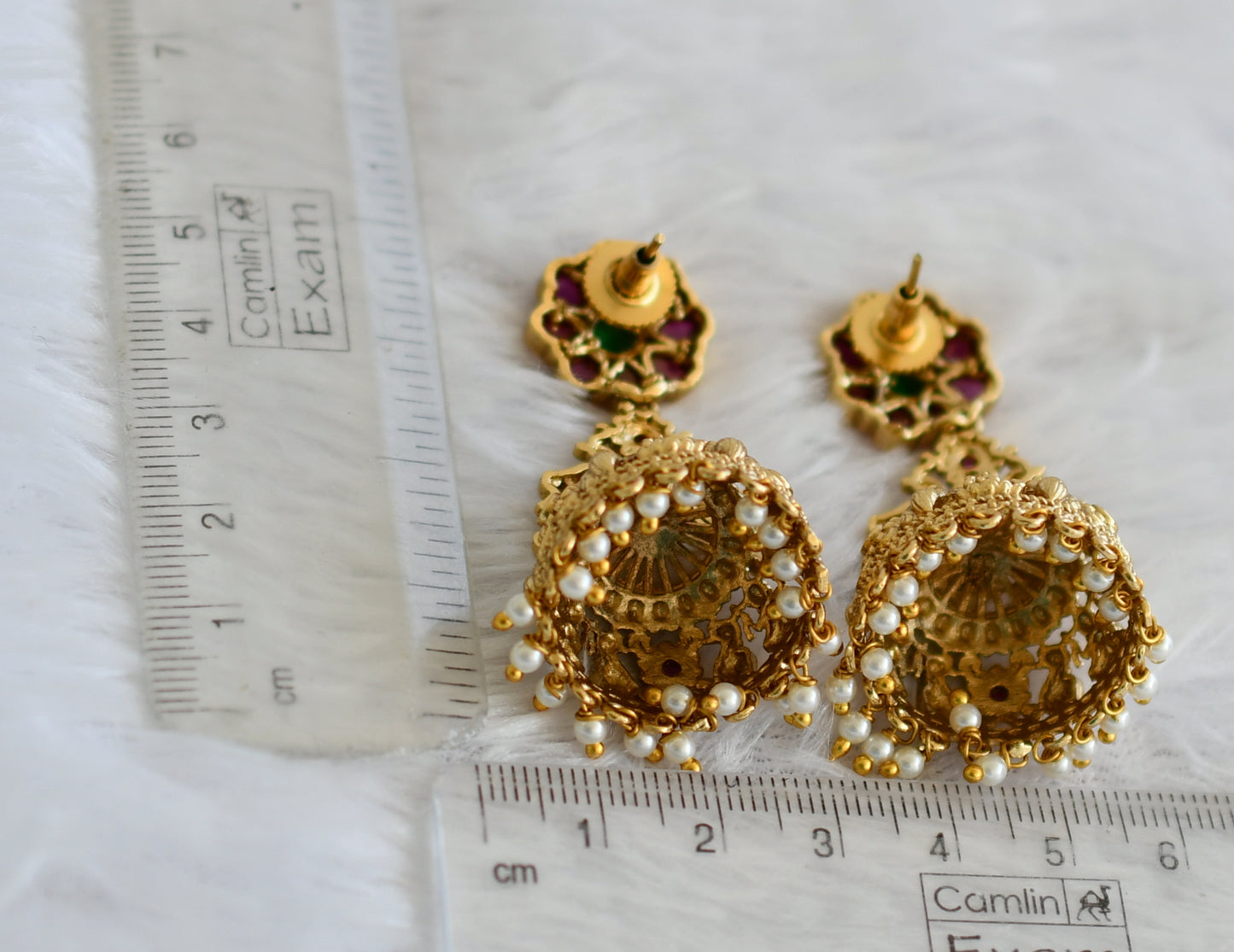 Antique gold tone kemp-green flower lakshmi peacock jhumkka dj-49859