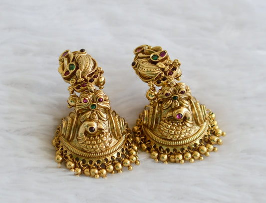 Antique gold tone kemp-green peacock jhumkka dj-49858