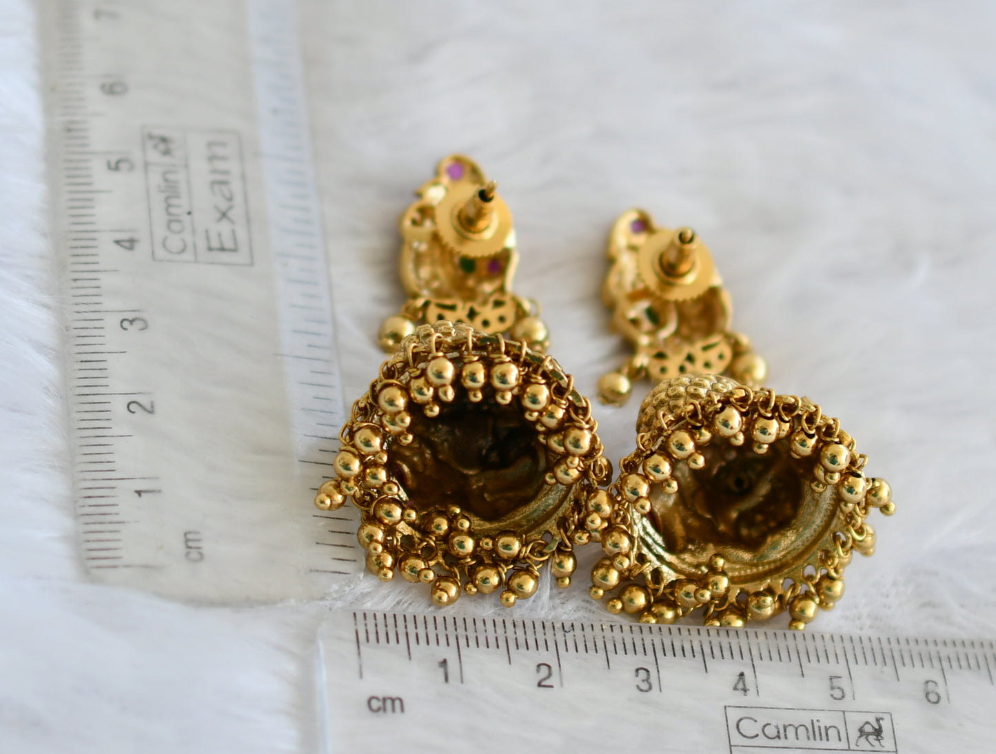 Antique gold tone kemp-green peacock jhumkka dj-49858