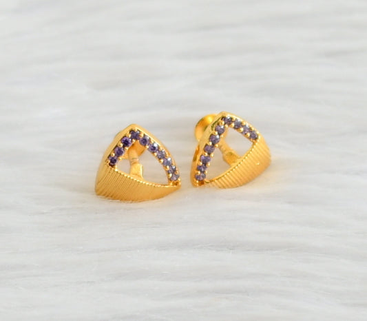 Gold tone purple stone earrings/stud dj-44538