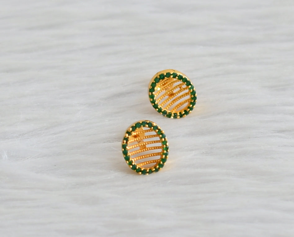 Gold tone green stone oval earrings/stud dj-44541