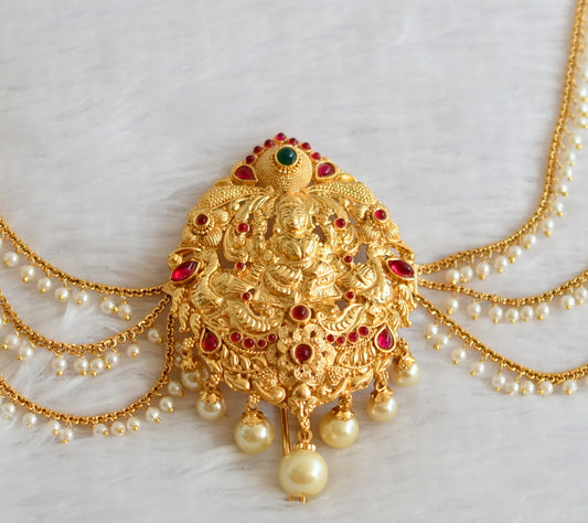 Gold tone kemp-green-pearl lakshmi peacock flower hair jewel dj-49839