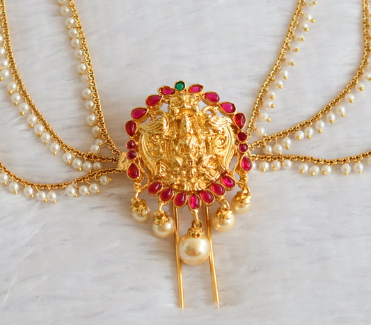 Gold tone kemp-green pearl lakshmi peacock hair jewel dj-49837