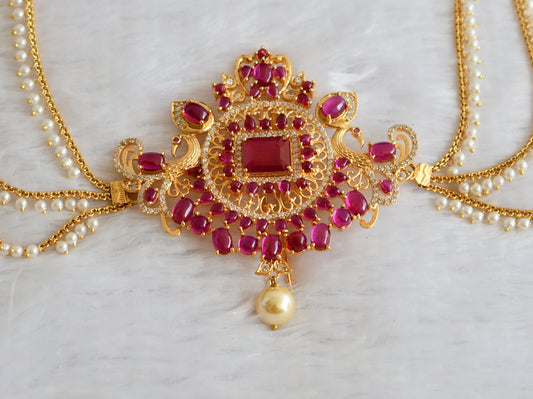 Gold tone real kemp-white-pearl peacock hair jewel dj-49840