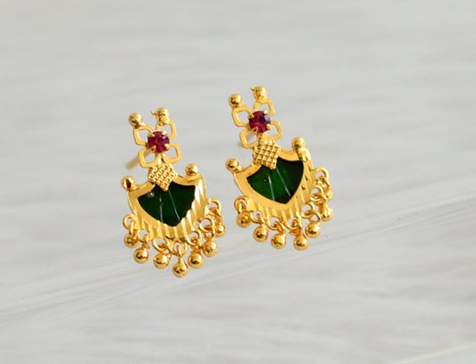 Gold tone kerala style pink-green palakka earrings dj-44525