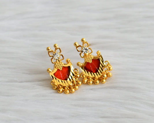 Gold tone kerala style red-white palakka earrings dj-44526