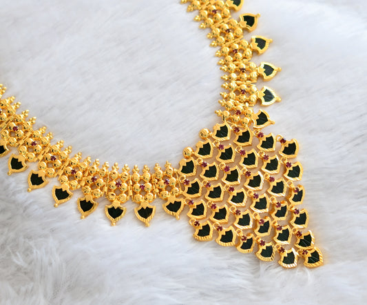 Gold tone kerala style pink-green palakka haar dj-46373