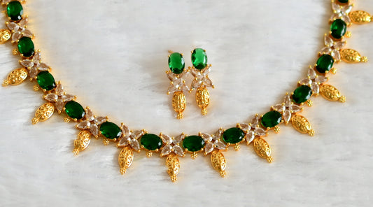 Gold tone bottle green-white oval stone necklace set dj-49873