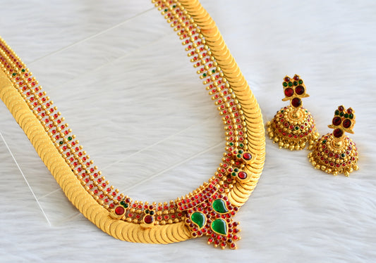 Gold tone kemp-green lakshmi coin mango haar set dj-44558