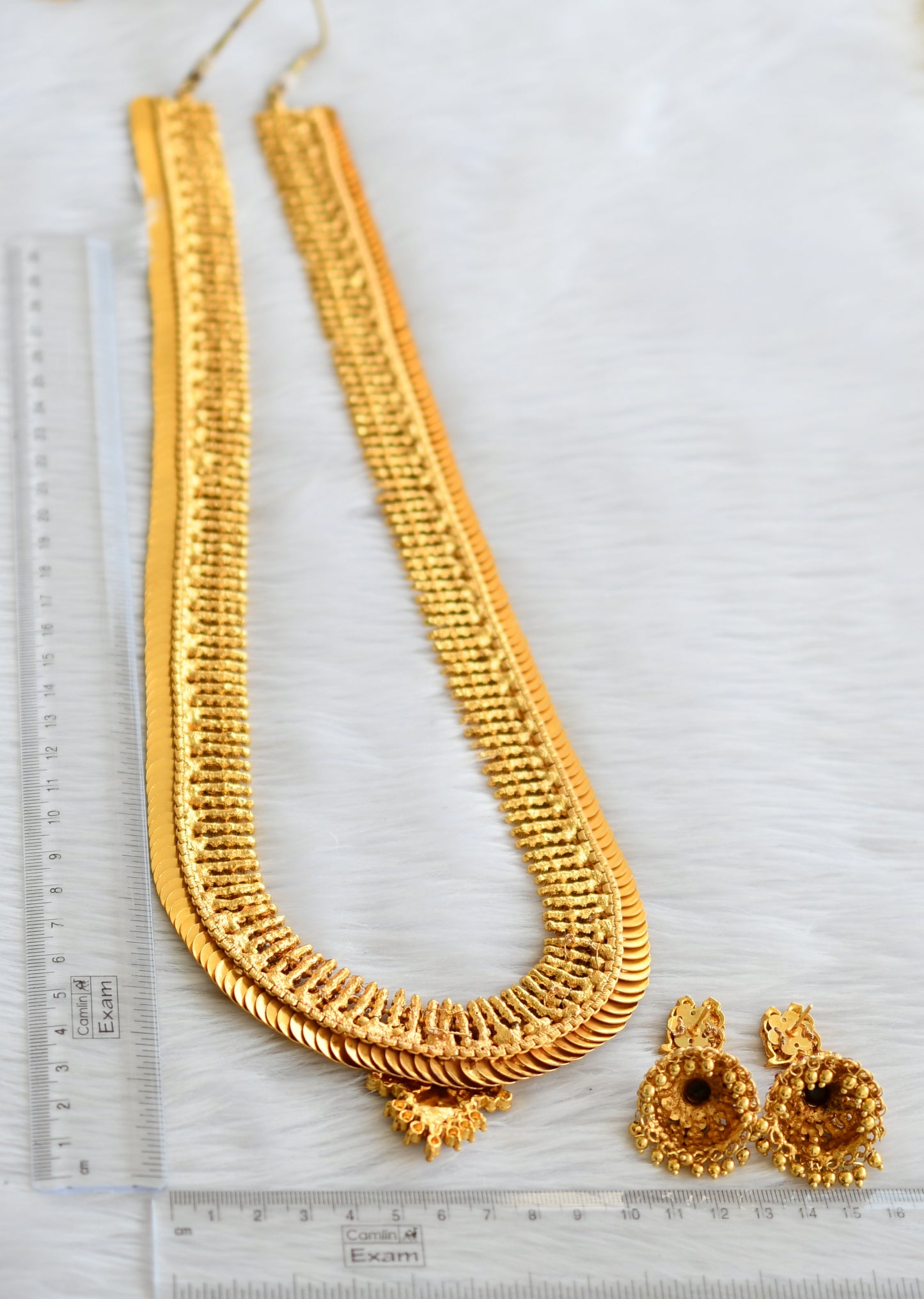 Gold tone kemp-green lakshmi coin mango haar set dj-44558