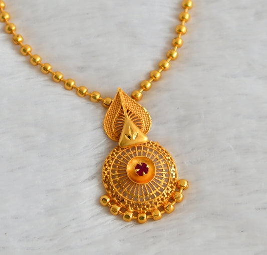 Matte gold tone kerala style ruby stone round necklace dj-49883