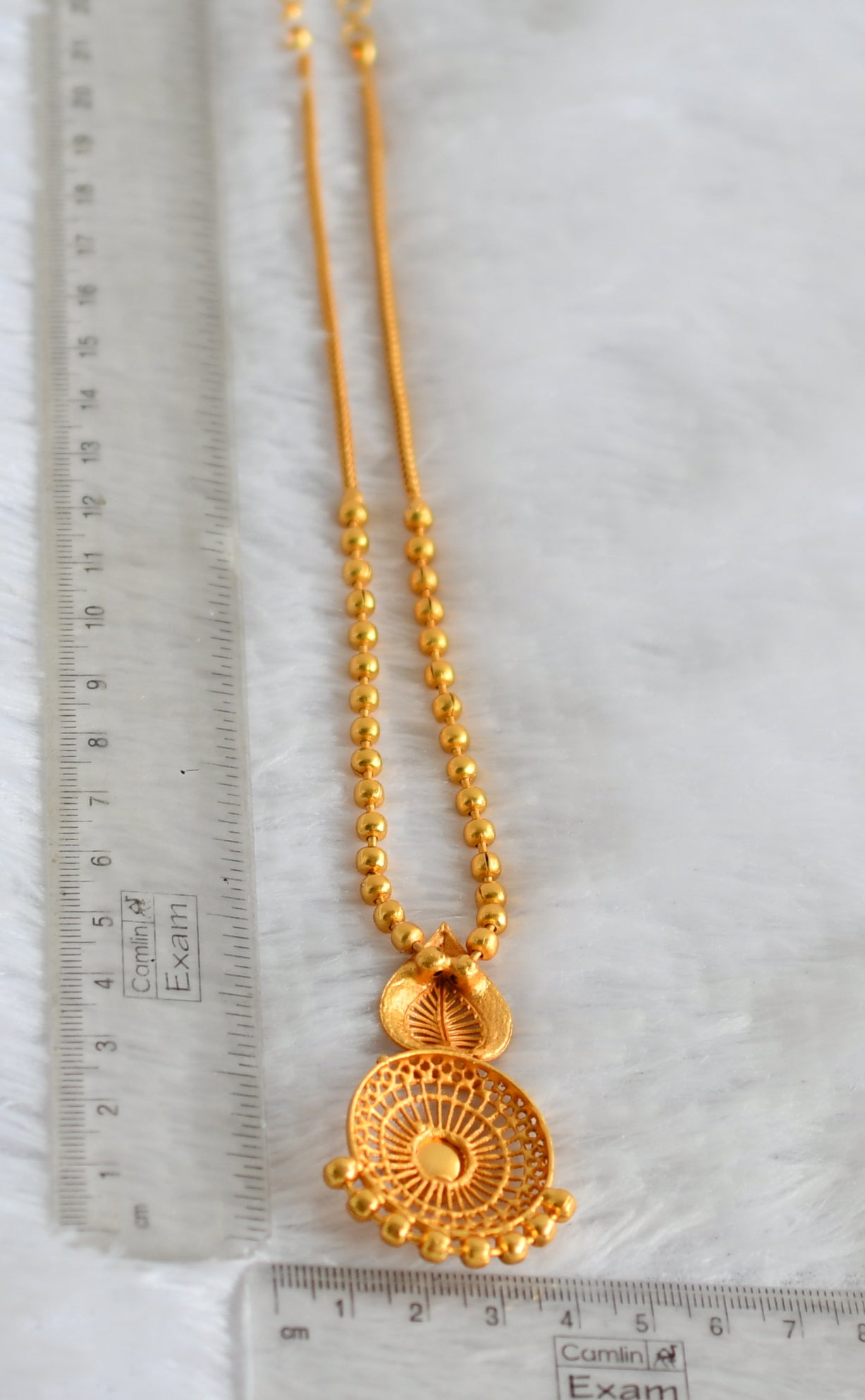 Matte gold tone kerala style ruby stone round necklace dj-49883