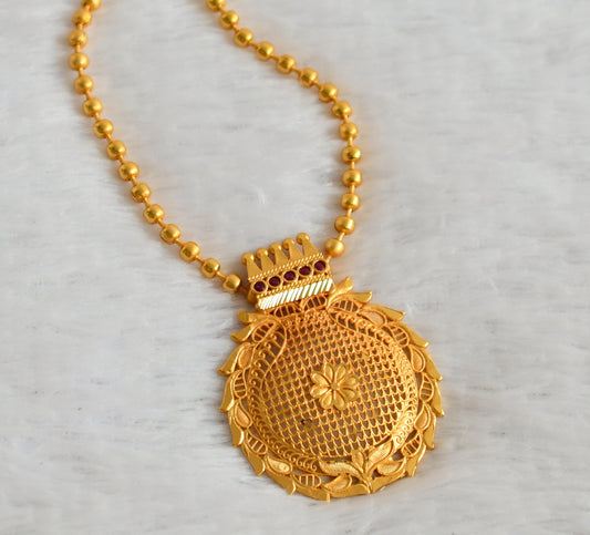 Matte gold tone kerala style pink flower pendant chain dj-49886