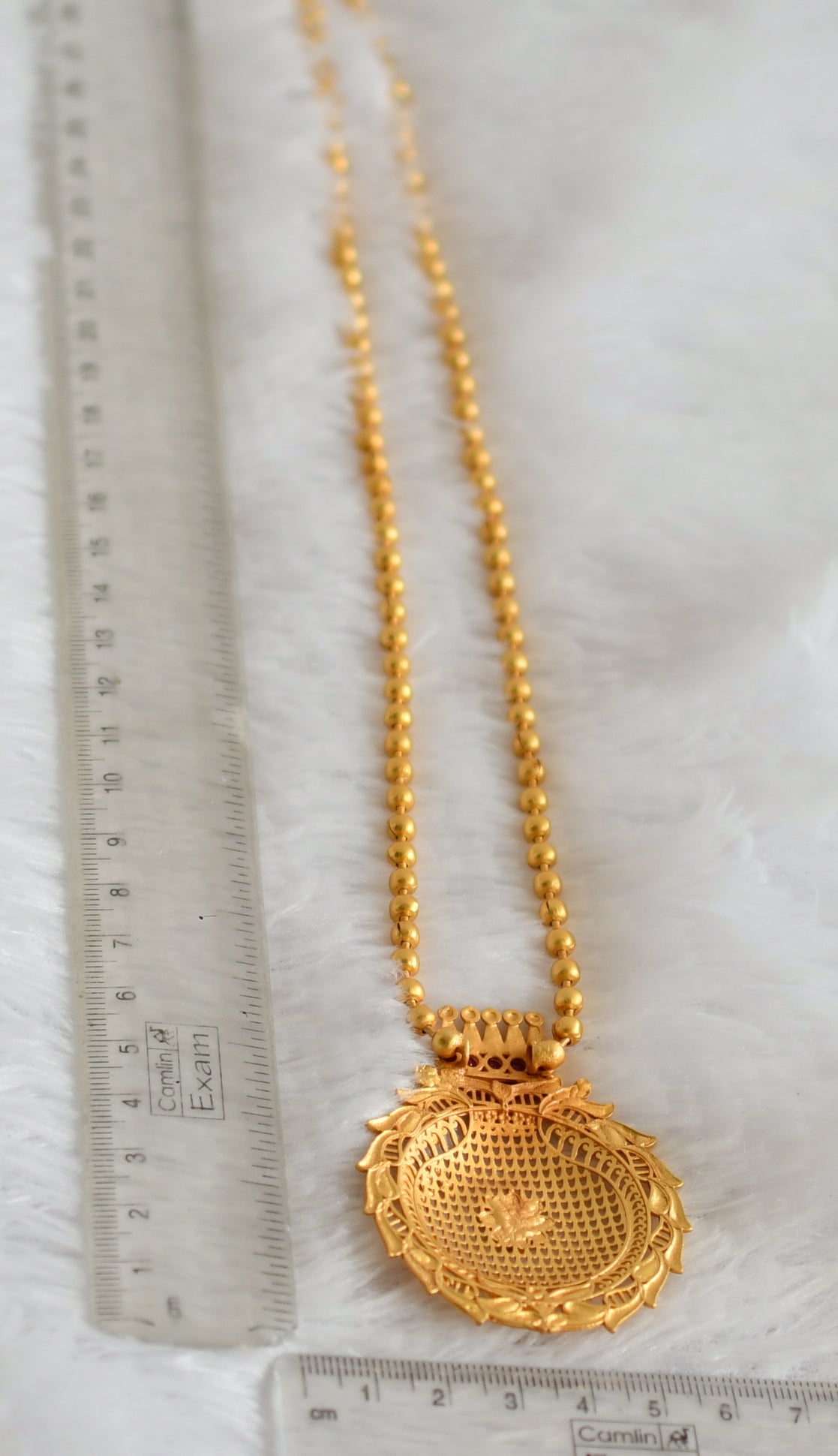 Matte gold tone kerala style pink flower pendant chain dj-49886