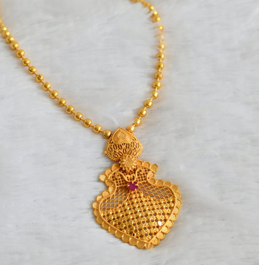 Matte gold tone kerala style ruby stone ball pendant chain dj-49884