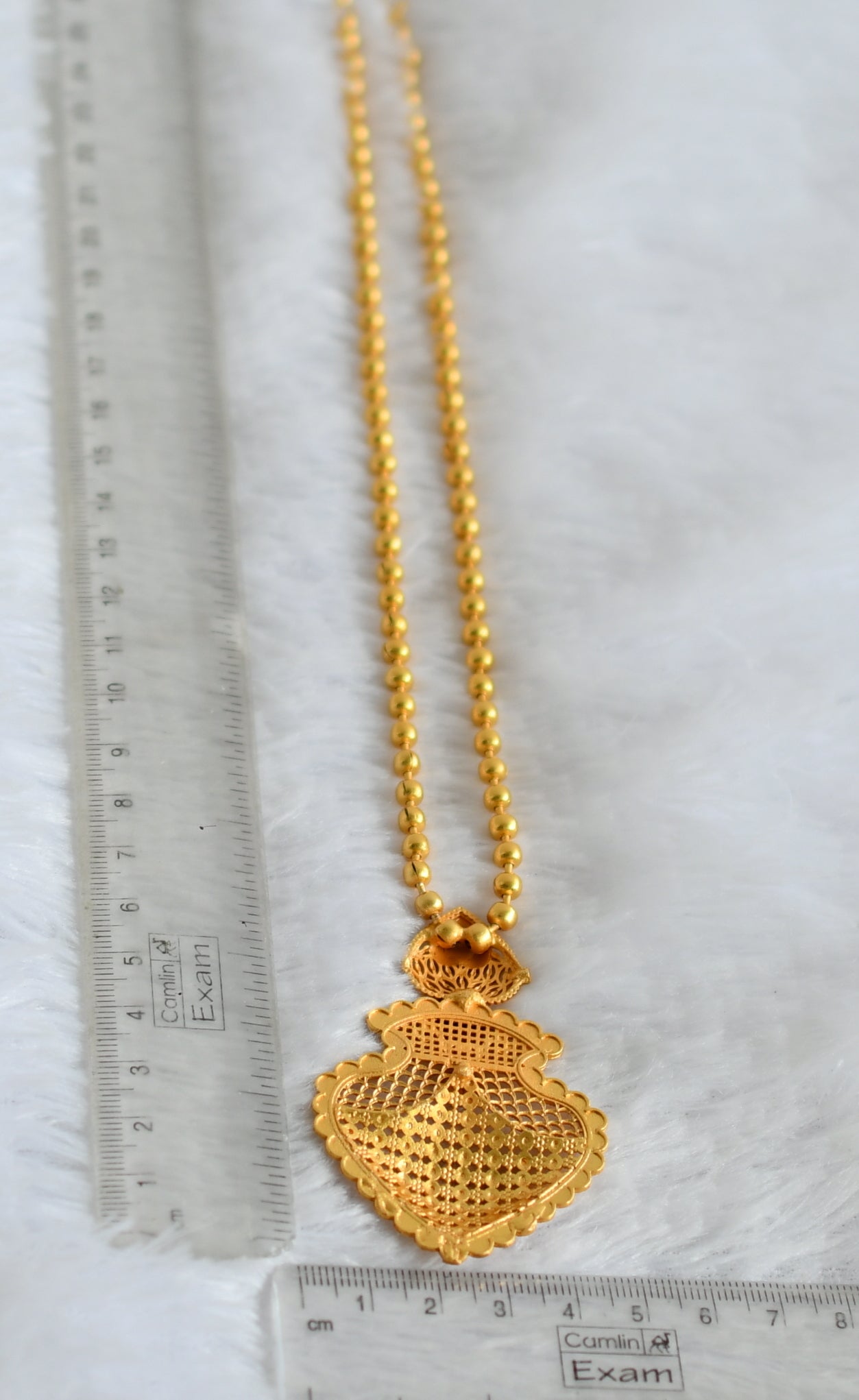 Matte gold tone kerala style ruby stone ball pendant chain dj-49884