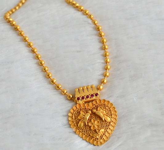 Matte gold tone kerala style pink heart-butterfly flower pendant chain dj-49885