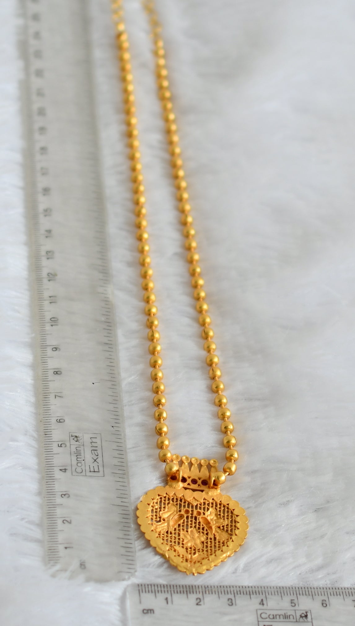 Matte gold tone kerala style pink heart-butterfly flower pendant chain dj-49885
