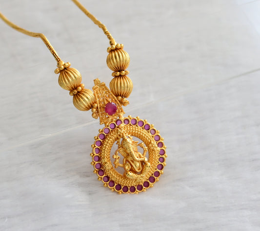 Gold tone ruby kerala style ganesha kodi necklace dj-46355