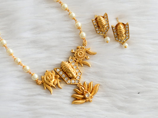 Matte finish cz white Thirumal Nama shanku-chakra pearl necklace set dj-44562