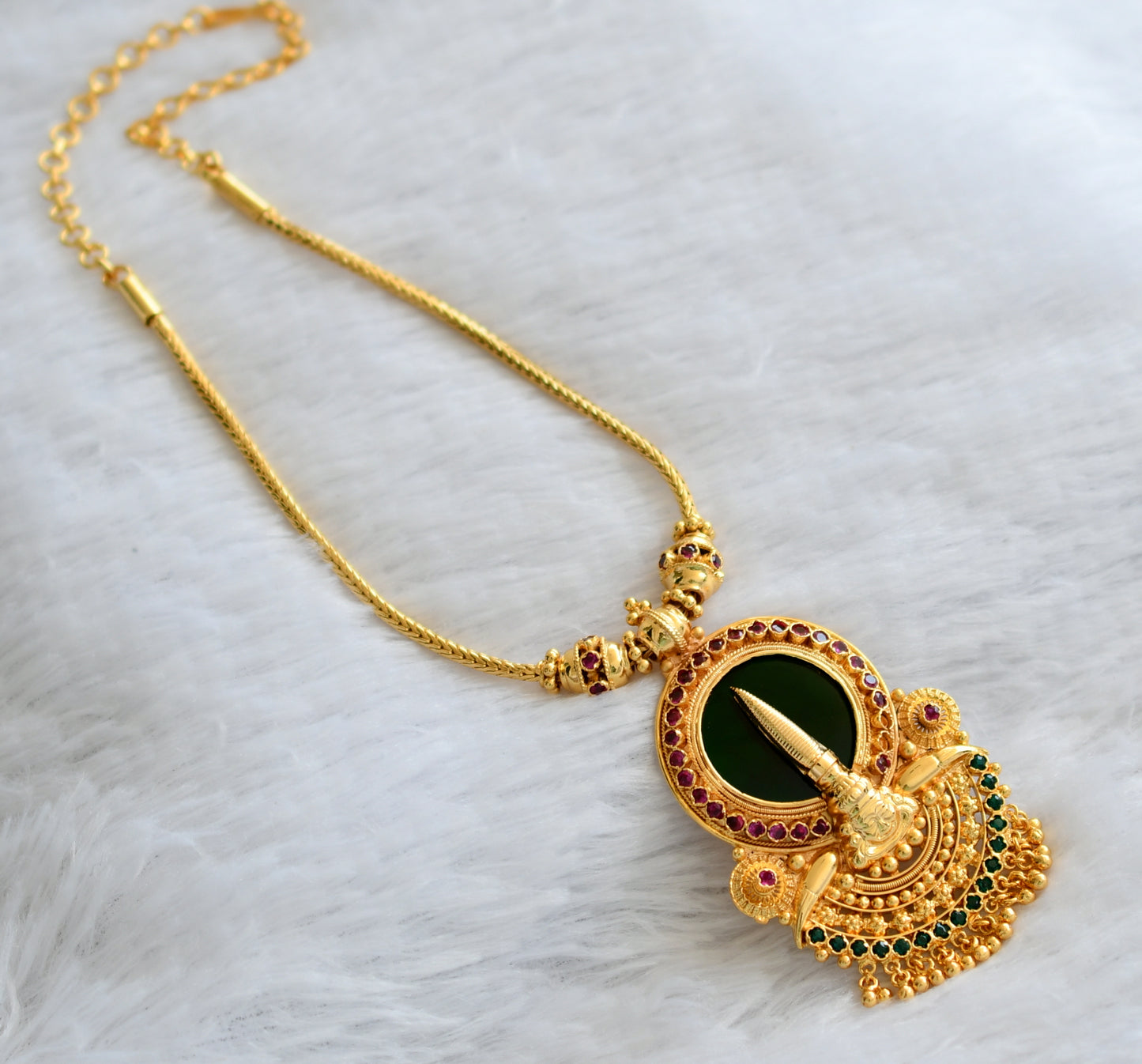 Gold tone ad pink-green kerala style kathakali kodi necklace dj-46365