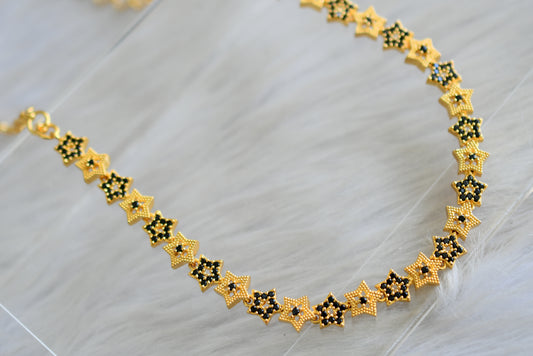 Gold tone cz black star necklace set dj-43079