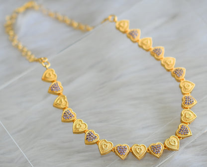 Gold tone cz purple heart necklace set dj-43088