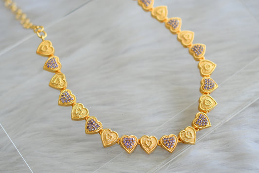 Gold tone cz purple heart necklace set dj-43088