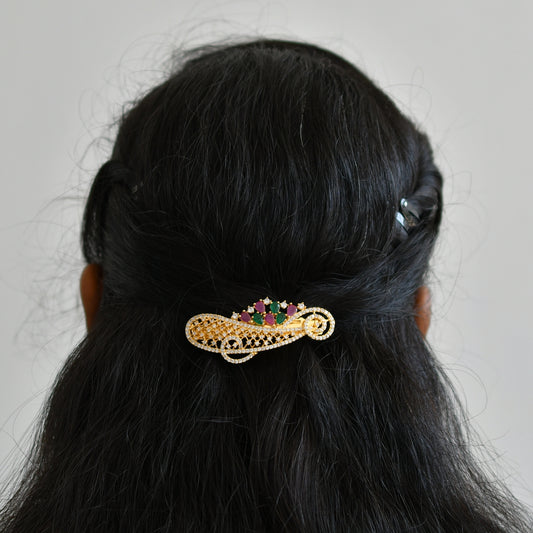 Gold tone cz ruby-emerald hair clip dj-13535