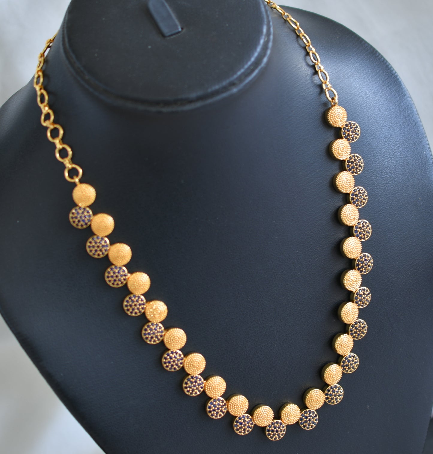 Gold tone cz blue round necklace set dj-43101