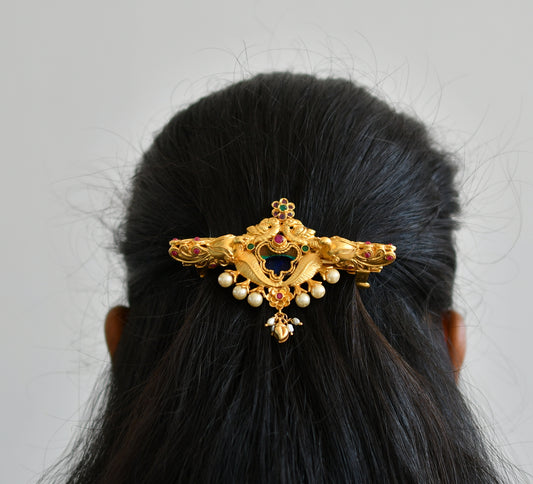 Matte Finish Ruby-emerald Peacock Feather Hair clip - DJ13524