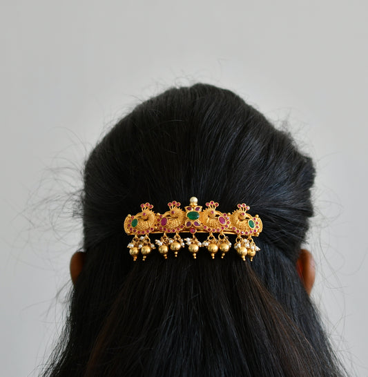 Matte Finish Ruby-emerald Peacock Hair Clip - DJ13522